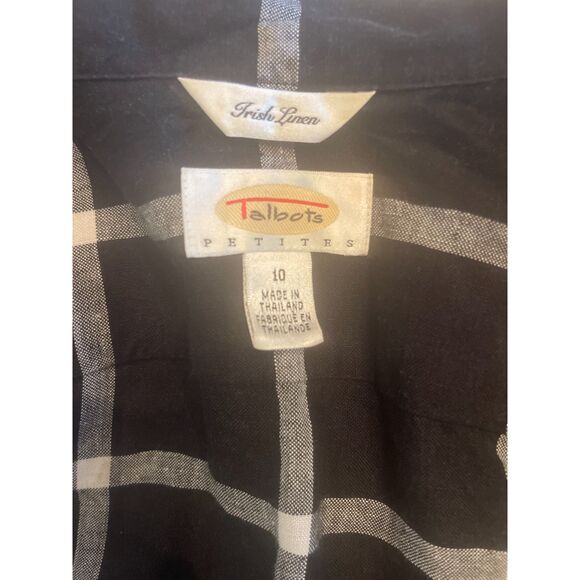 VTG Talbots Womens Plaid Linen Button Down Shirt Sz 10P Black Coastal Classic - Picture 3 of 12